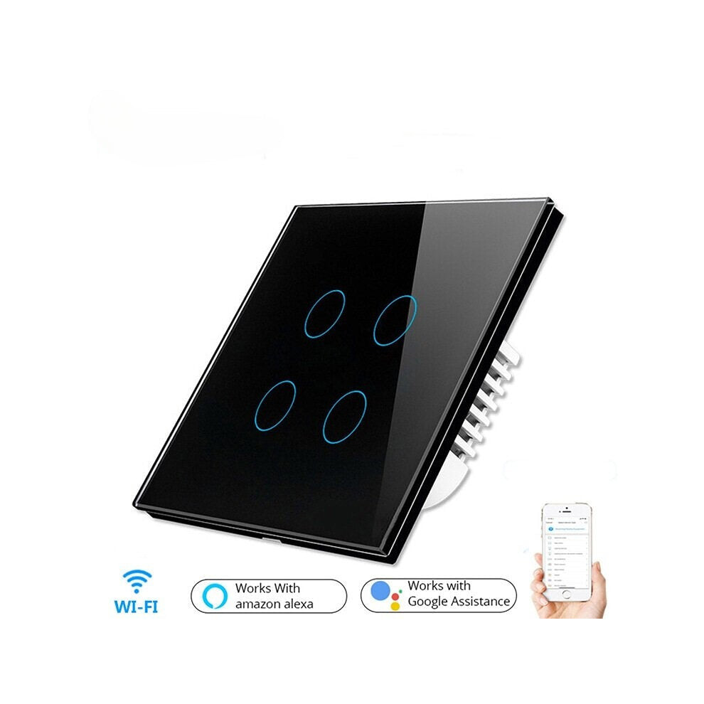 (Black) Smart Light Touch Switch 4Gang Eu Wireless Remote Control Works With Alexa Google Home 6112211879574