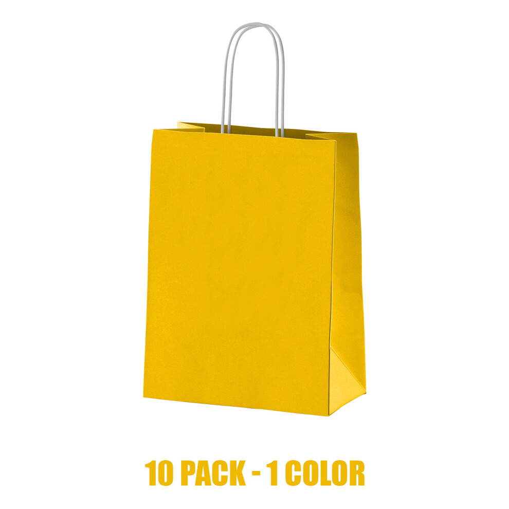 (Yellow Paper Bags) 10 Pack Strong Paper Carrier Bags - Twist Handles - Gift, Shop, Party, Takeaway