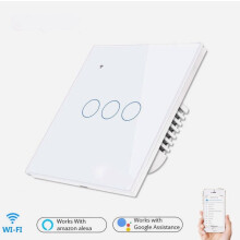 (White) Smart Light Touch Switch 3Gang EU Wireless Remote Control Works with Alexa Google Home