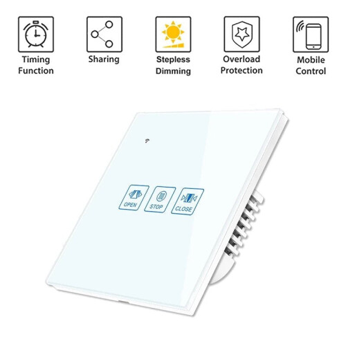 (White) Curtain Touch Wall Switch Crystal Panel Electric Motorized Blinds Smart Switch Remote Control Works with Alexa Google Home 2