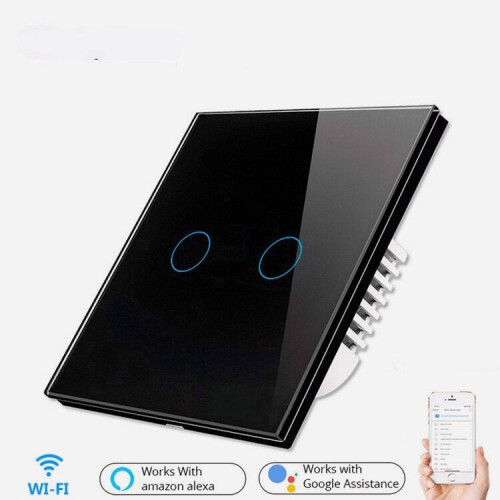 (Black) Smart Light Touch Switch 2Gang EU Wireless Remote Control Works with Alexa Google Home