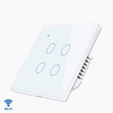 (White) WiFi+RF433 Smart Light Touch Switch 4Gang EU Wireless Remote Control Works with Alexa Google Home