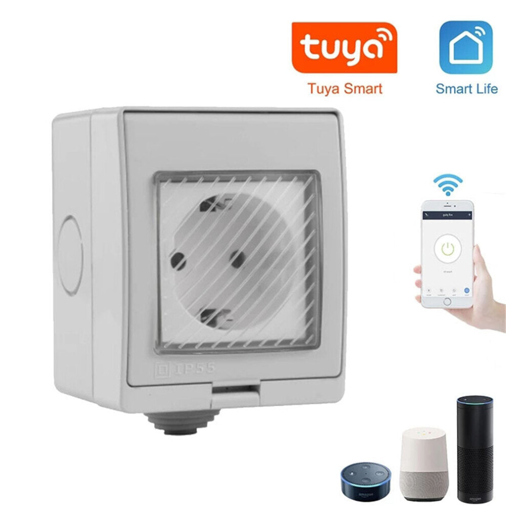WiFi Outdoor Waterproof Smart Socket Switch EU Plug IP55 Wall Switch Work with Alexa Google Home for Smart Home