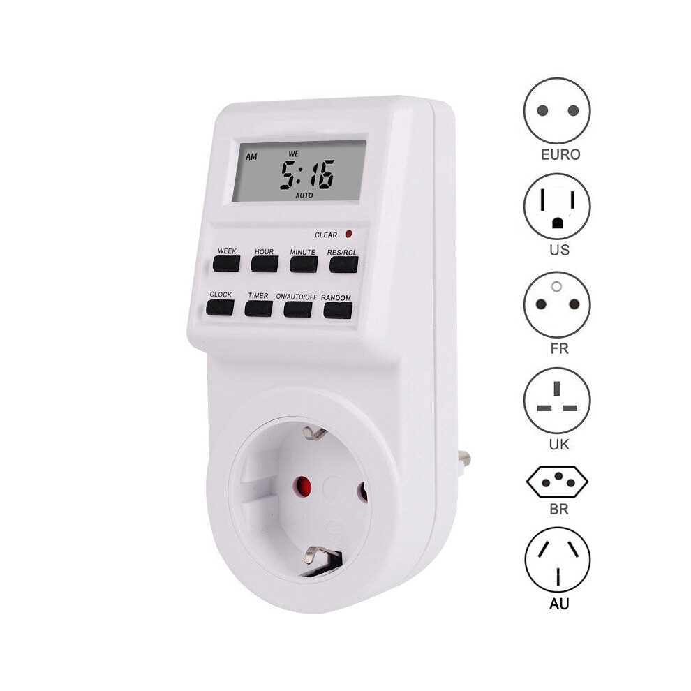 (EU Plug) Timer Socket EU UK US FR BR Plug Programmer Digital Display Timing Switch Outlet