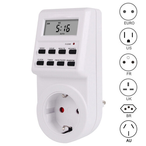 (UK Plug) Timer Socket EU UK US FR BR Plug Programmer Digital Display Timing Switch Outlet
