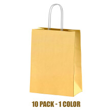 (Gold Paper Bags) 10 Pack Strong Paper Carrier Bags - Twist Handles - Gift, Shop, Party, Takeaway