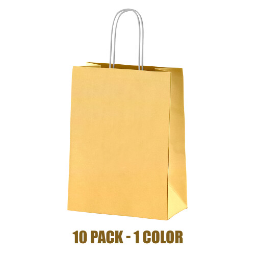 (Gold Paper Bags) 10 Pack Strong Paper Carrier Bags - Twist Handles - Gift, Shop, Party, Takeaway
