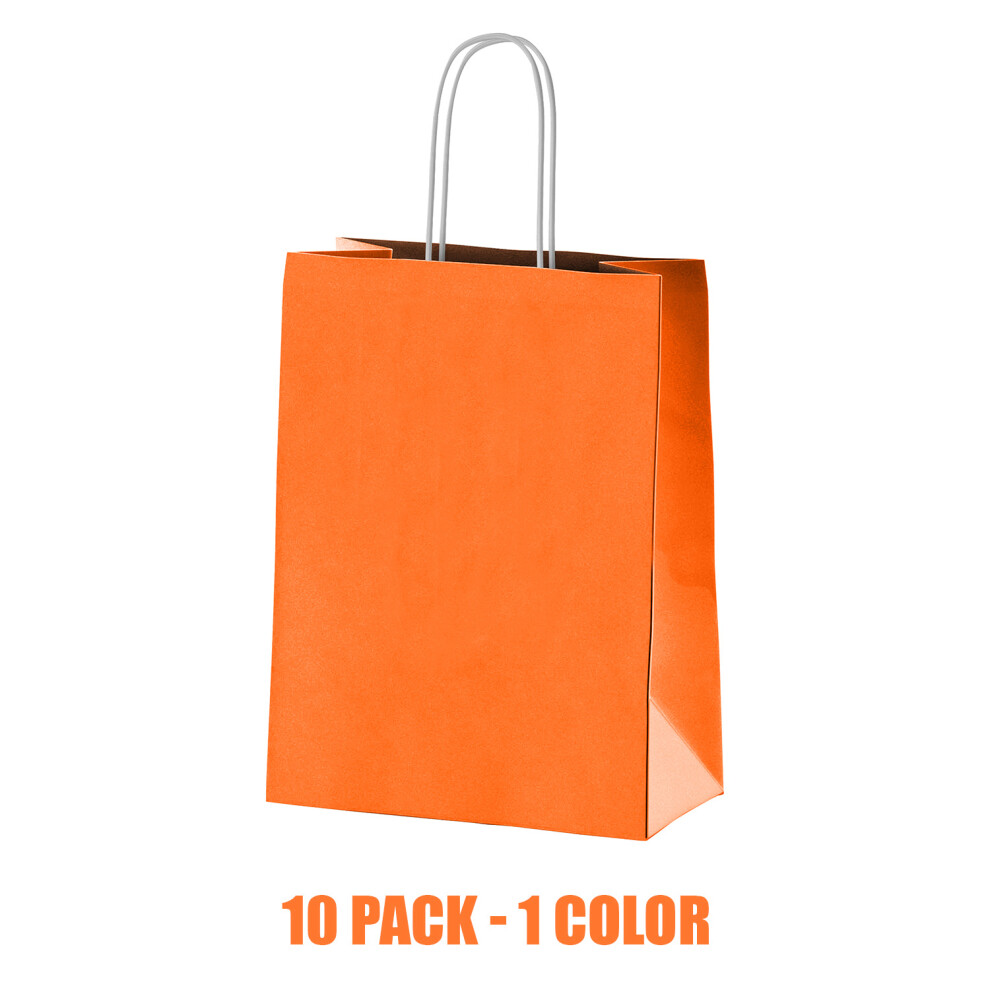 (Orange Paper Bags) 10 Pack Strong Paper Carrier Bags - Twist Handles - Gift, Shop, Party, Takeaway