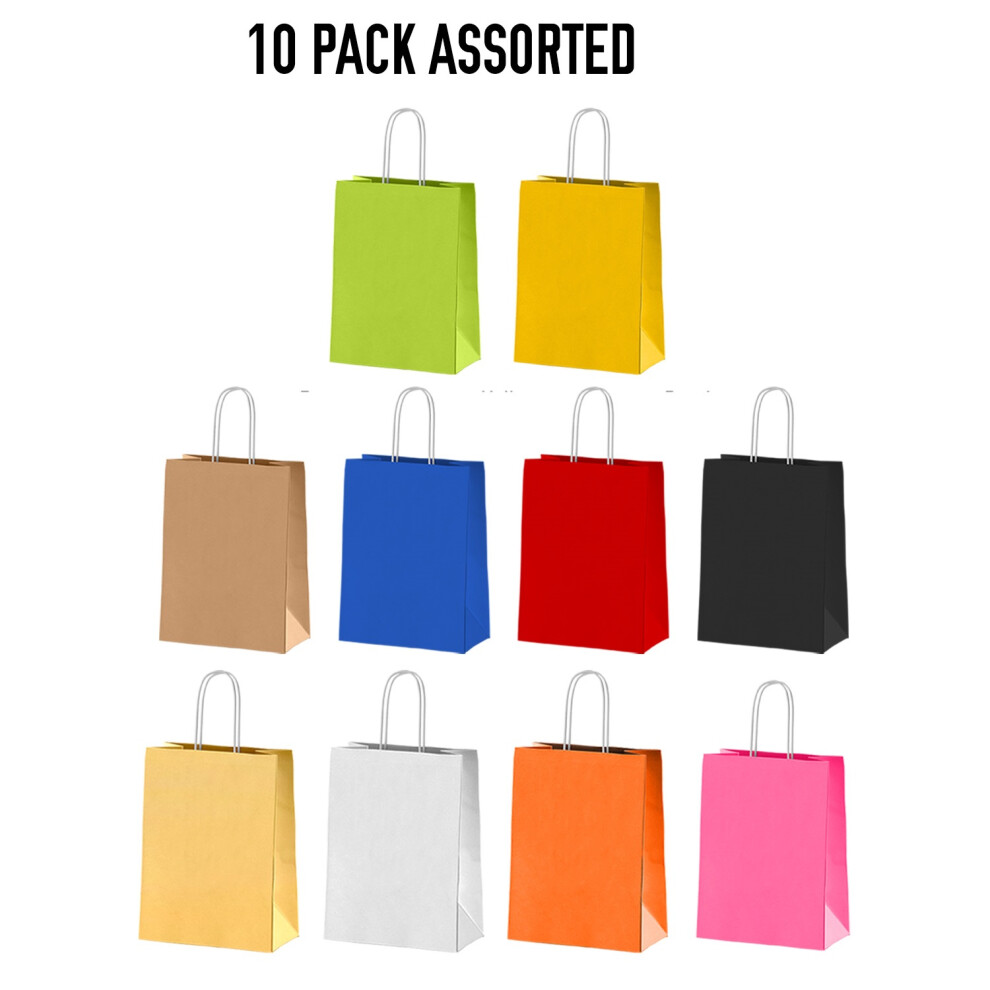 (Assorted Paper Bags) 10 Pack Strong Paper Carrier Bags - Twist Handles - Gift, Shop, Party, Takeaway