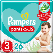 Pampers Pants Baby Dry Diapers With Aloe Vera Lotion Size 3, 6-11kg, 26 Nappies | 360 Fit | 100% Leakproof |NO RASHES |Comfortable Skin