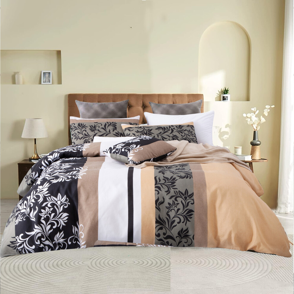 (King: 230 X 220 cm, Jeremy) Reversible Printed 4-Piece Duvet Cover Bedding Set with Fitted Sheet