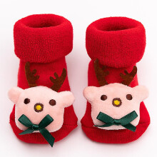 (0-1T, Elk 1) Baby Christmas Socks For Newborns Infant Short Socks Kids Children's Socks For Girls Boys Non-slip Print Cotton Toddler Clothing