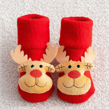(0-1T, Elk) Baby Christmas Socks For Newborns Infant Short Socks Kids Children's Socks For Girls Boys Non-slip Print Cotton Toddler Clothing