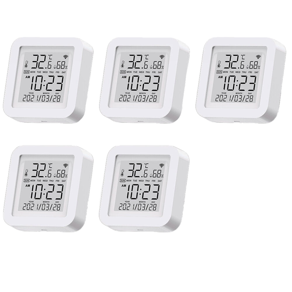 Greenzech (5 Pcs) Wifi Wireless Temperature And Humidity Sensor Indoor Smart Digital Display Electronic Thermometer Works With Alexa And Google Home