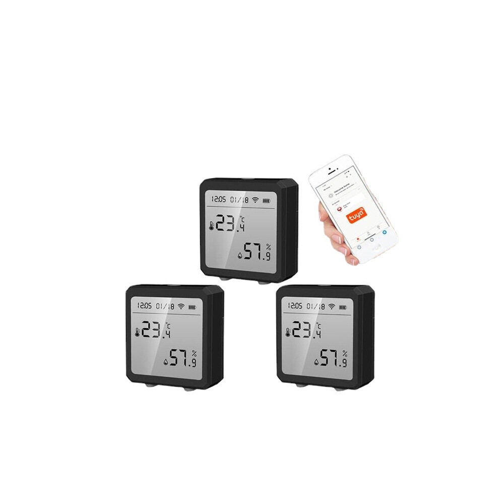 Greenzech (3Pcs) Wifi Smart Digital Temperature And Humidity Sensor Detector With Lcd Date Time Display Support Alexa Google Home
