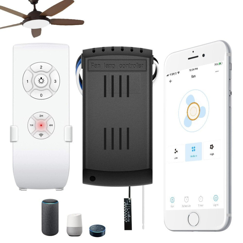 WiFi Fan Ceiling Light Driver Controller Wireless Remote Control Timing Mobile App Remote Controller Switch Works with Alexa, Google Home 433MHz