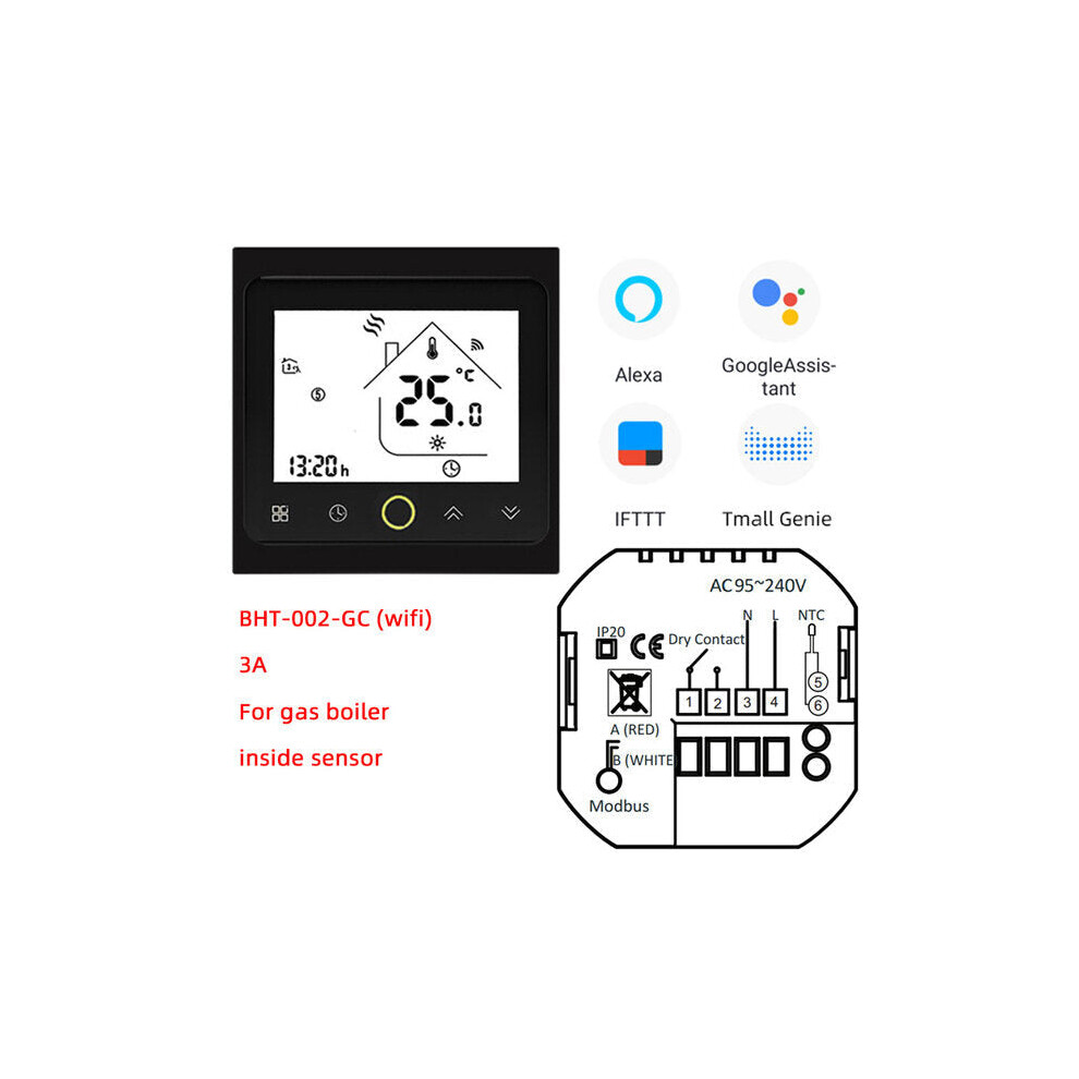 (GCLWWifi-Black) Wifi Smart Thermostat 3A Temperature Controller APP Remote Control for Water/Gas Boiler Work With Alexa Google Home
