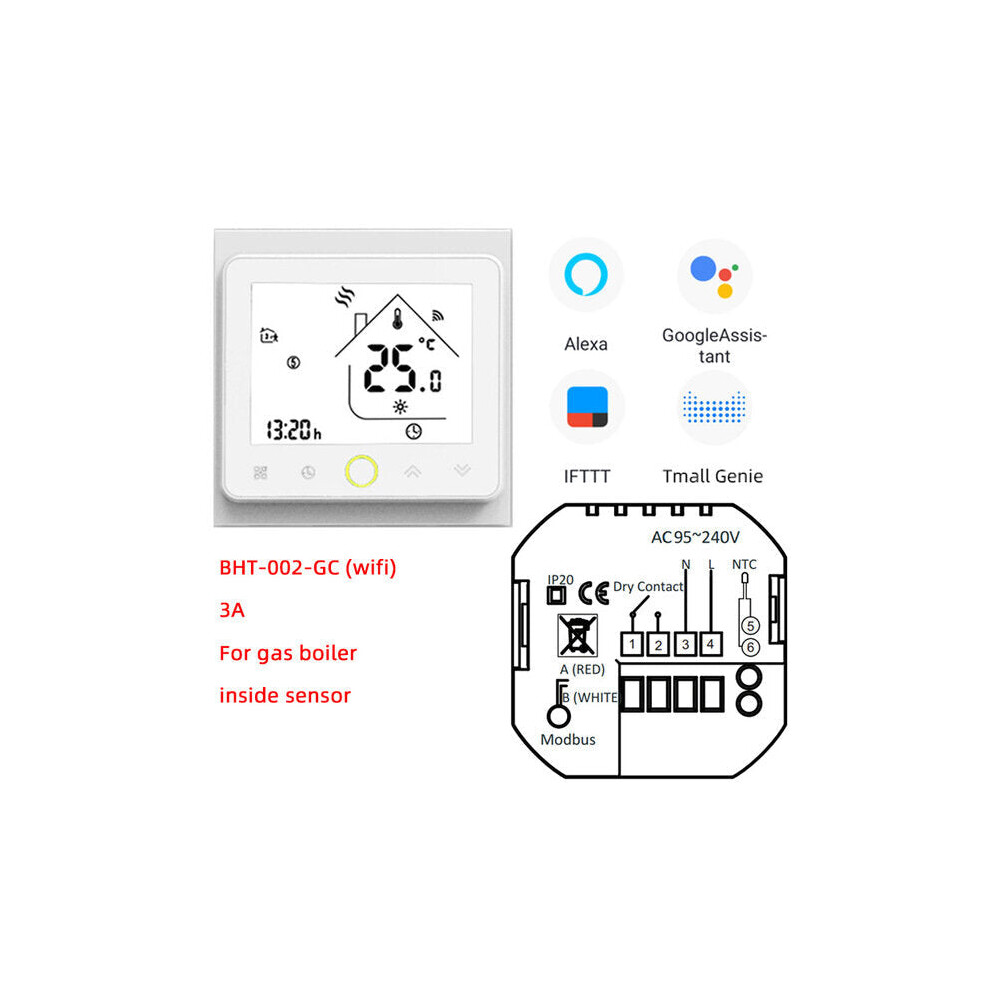(GCLWWifi-White) Wifi Smart Thermostat 3A Temperature Controller APP Remote Control for Water/Gas Boiler Work With Alexa Google Home