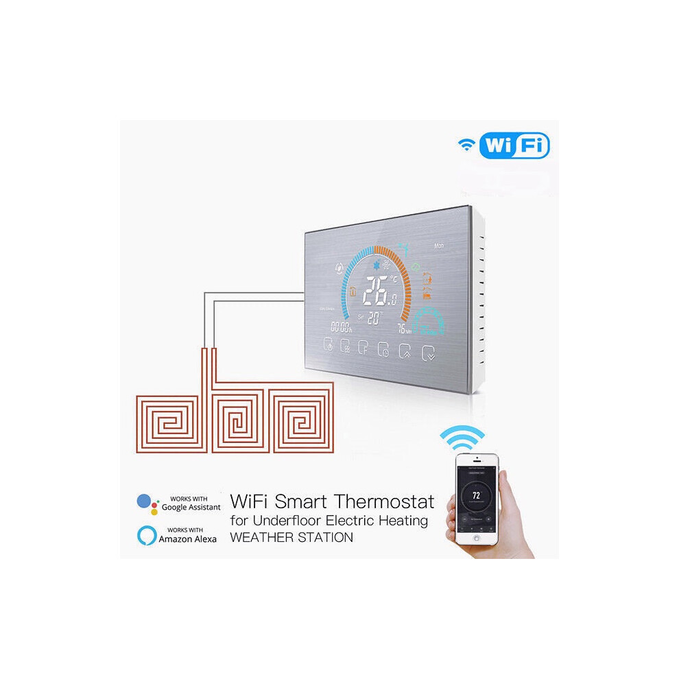 (Electric Heating) WiFi Thermostat Programmable Temperature Controller Underfloor Water/Gas Boiler Weather Station Tuya Smart Alexa Voice Control