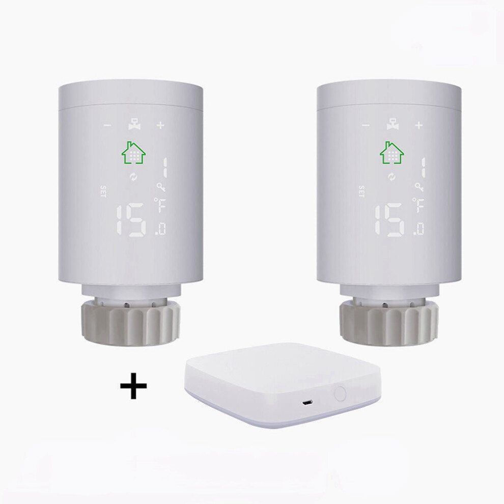 (Gateway+2Pcs Controller) Smart Radiator Actuator Programmable Thermostatic Radiator Valve Temperature Controller Voice Control Via Alexa 6112211891071