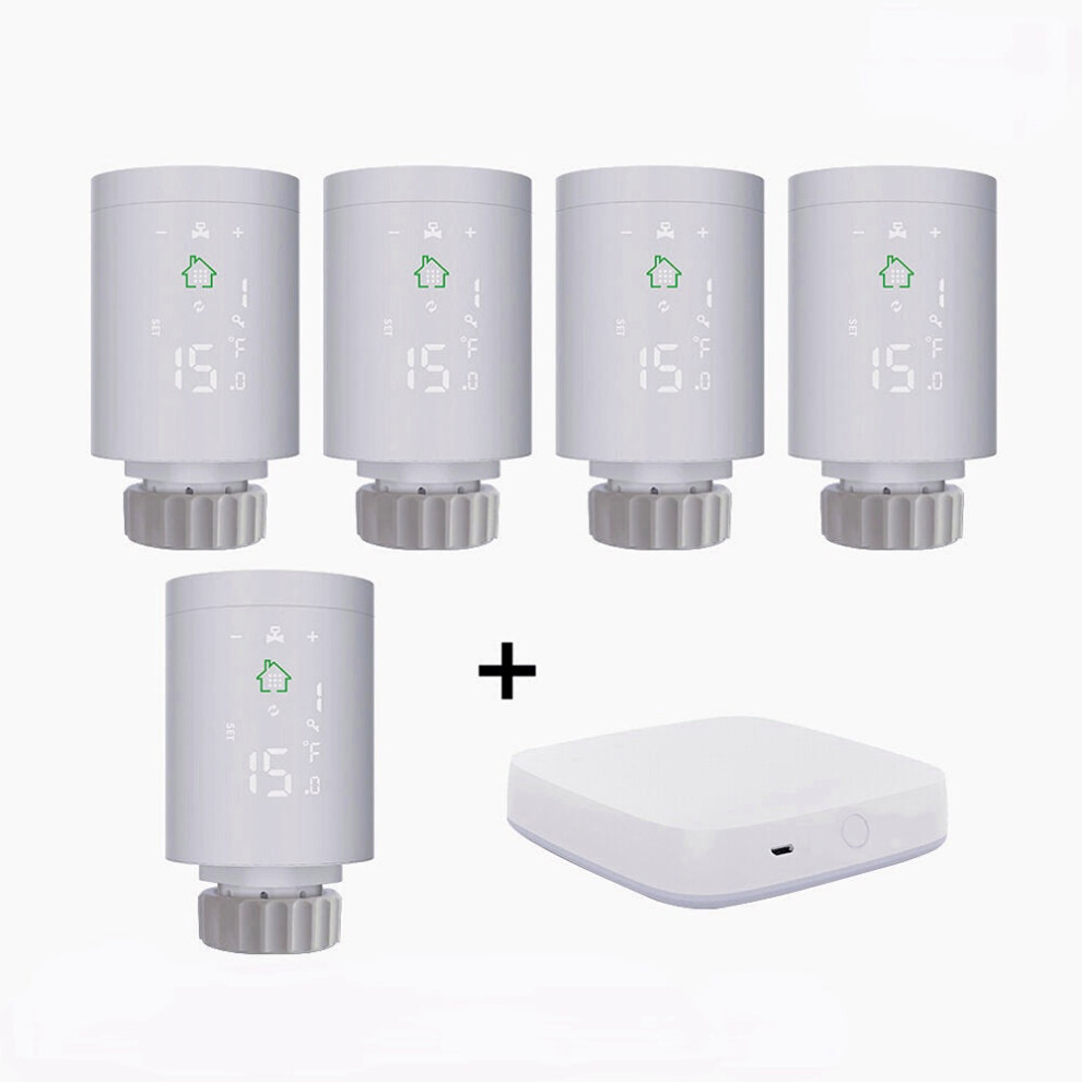 (Gateway+5Pcs Controller) Smart Radiator Actuator Programmable Thermostatic Radiator Valve Temperature Controller Voice Control Via Alexa 6112211891088