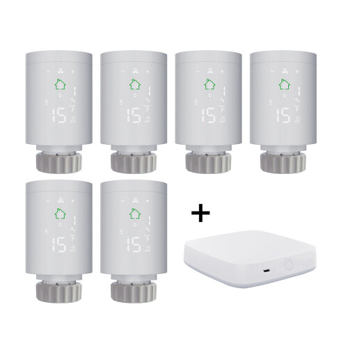 (Gateway+5pcs  Controller) Smart Radiator Actuator Programmable Thermostatic Radiator Valve Temperature Controller Voice Control via Alexa 1