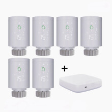 (Gateway+6pcs Controller) Smart Radiator Actuator Programmable Thermostatic Radiator Valve Temperature Controller Voice Control via Alexa