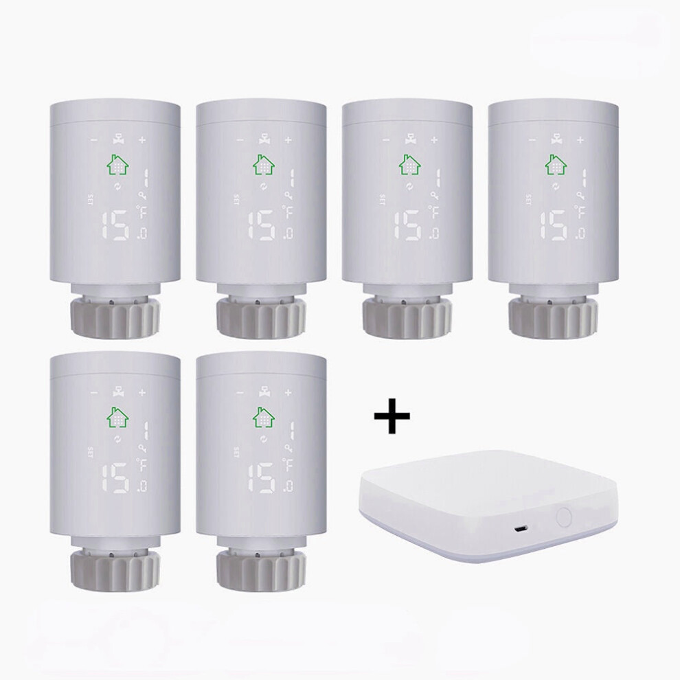 (Gateway+6pcs  Controller) Smart Radiator Actuator Programmable Thermostatic Radiator Valve Temperature Controller Voice Control via Alexa