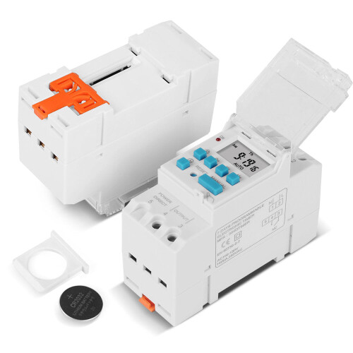 (DC 5V) DIN Rail 4 Pins Voltage Output Digital Switch Timer Electronic Time Clock Relay with Replaceable Battery 1