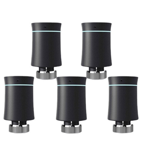 (5pcs Black) Thermostat Radiator Actuator Valve Smart Programmable TRV Temperature Controller Alexa Voice Control