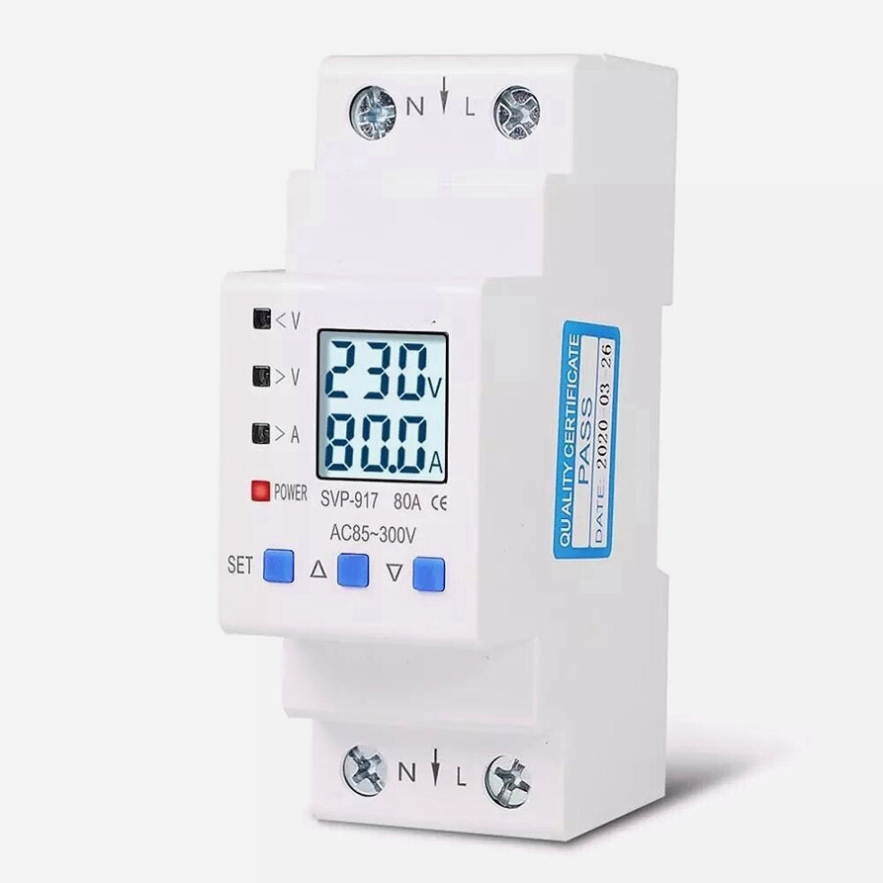 (80A) Din Rail Adjustable Over Under Voltage Protective Device Current Limit Protection Voltmeter Ammeter Kwh 63A 80A