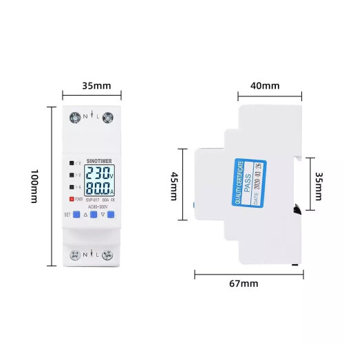 (63A) Din Rail Adjustable Over Under Voltage Protective Device Current Limit Protection Voltmeter Ammeter Kwh 63A 80A 2