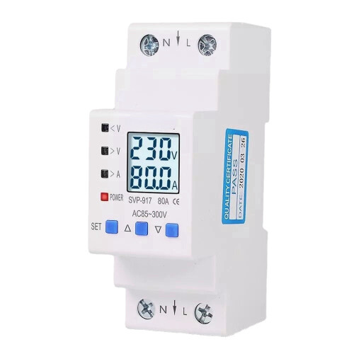 (63A) Din Rail Adjustable Over Under Voltage Protective Device Current Limit Protection Voltmeter Ammeter Kwh 63A 80A 1