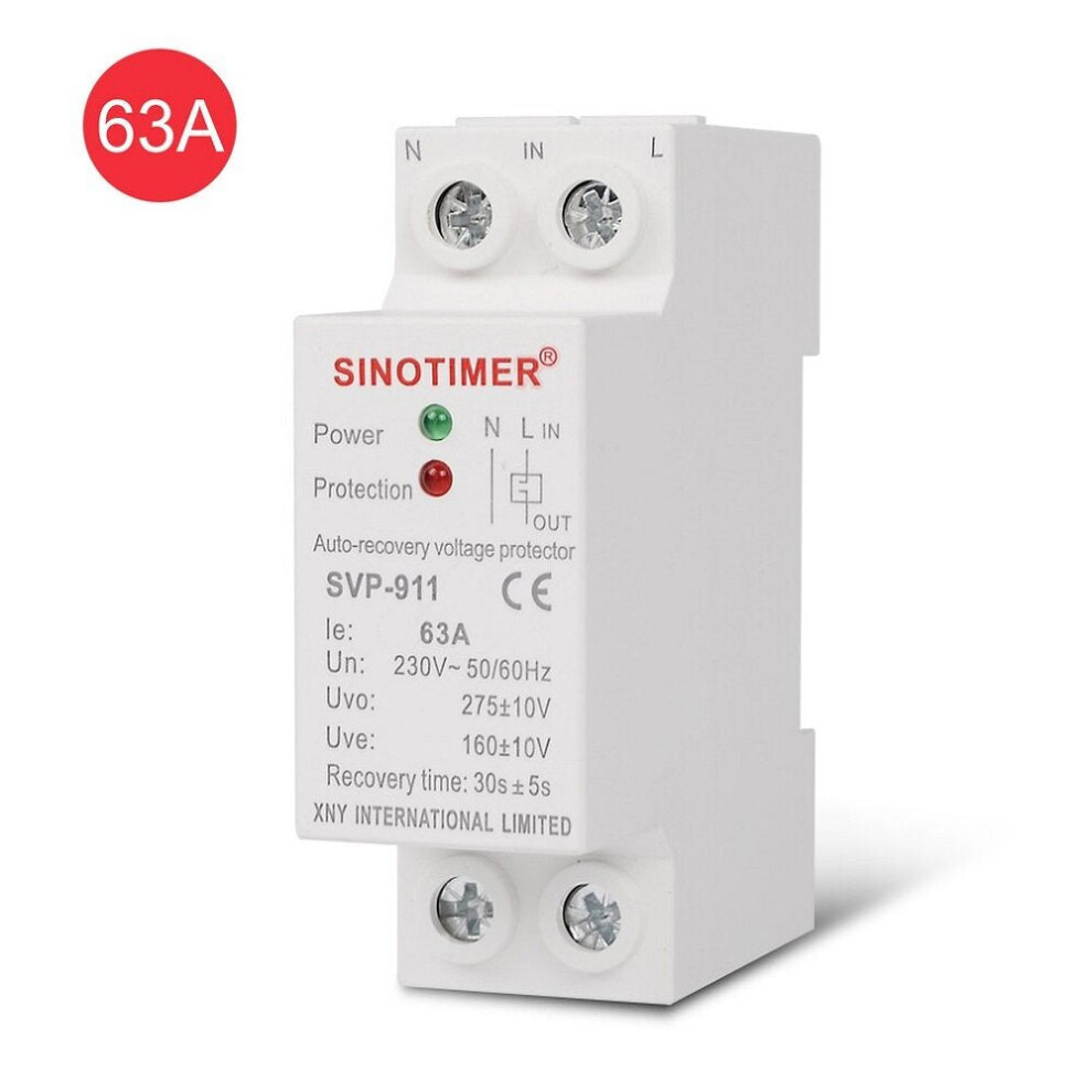 Automatic Recovery Under Voltage Over Voltage Protector Relay Breaker Protective Device,230V AC 63A