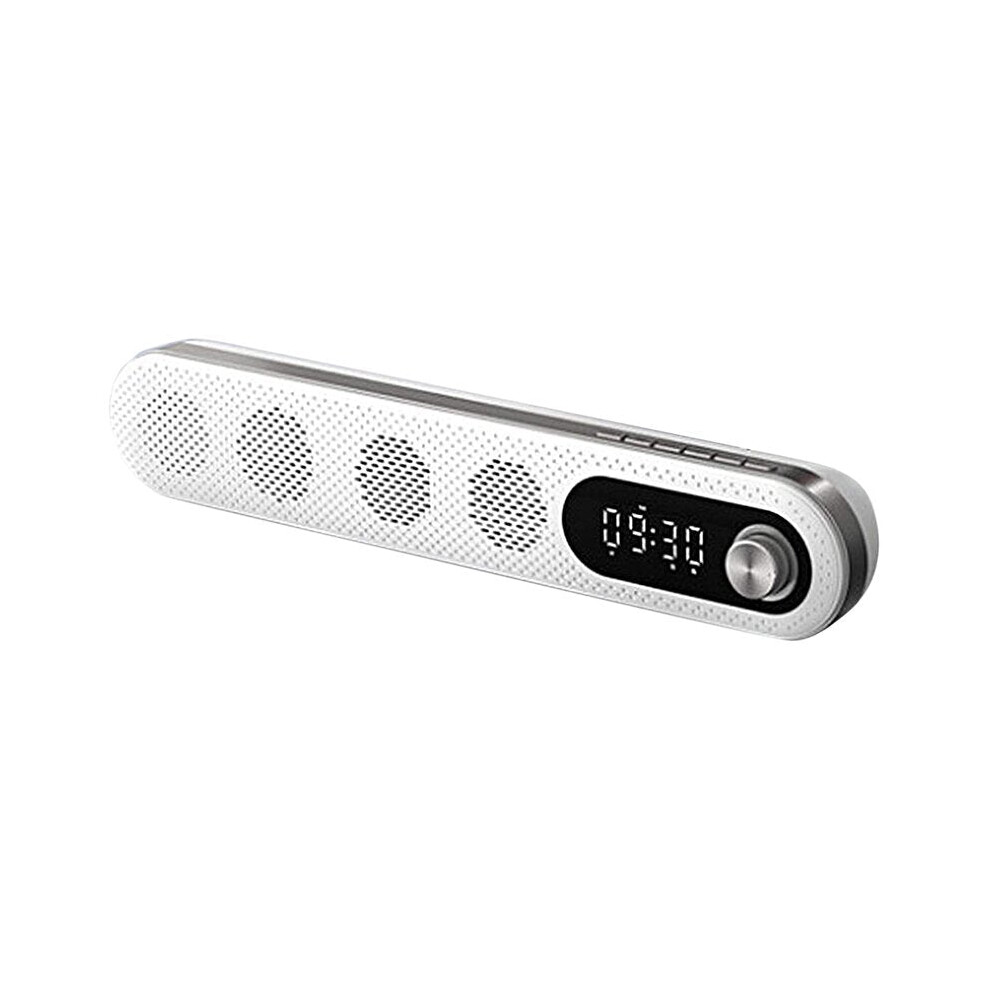 (White) Wireless USB Desk Bluetooth Speaker Soundbar with Dual Alarm Clock FM Function Temperature Display for PC TV Computer Home