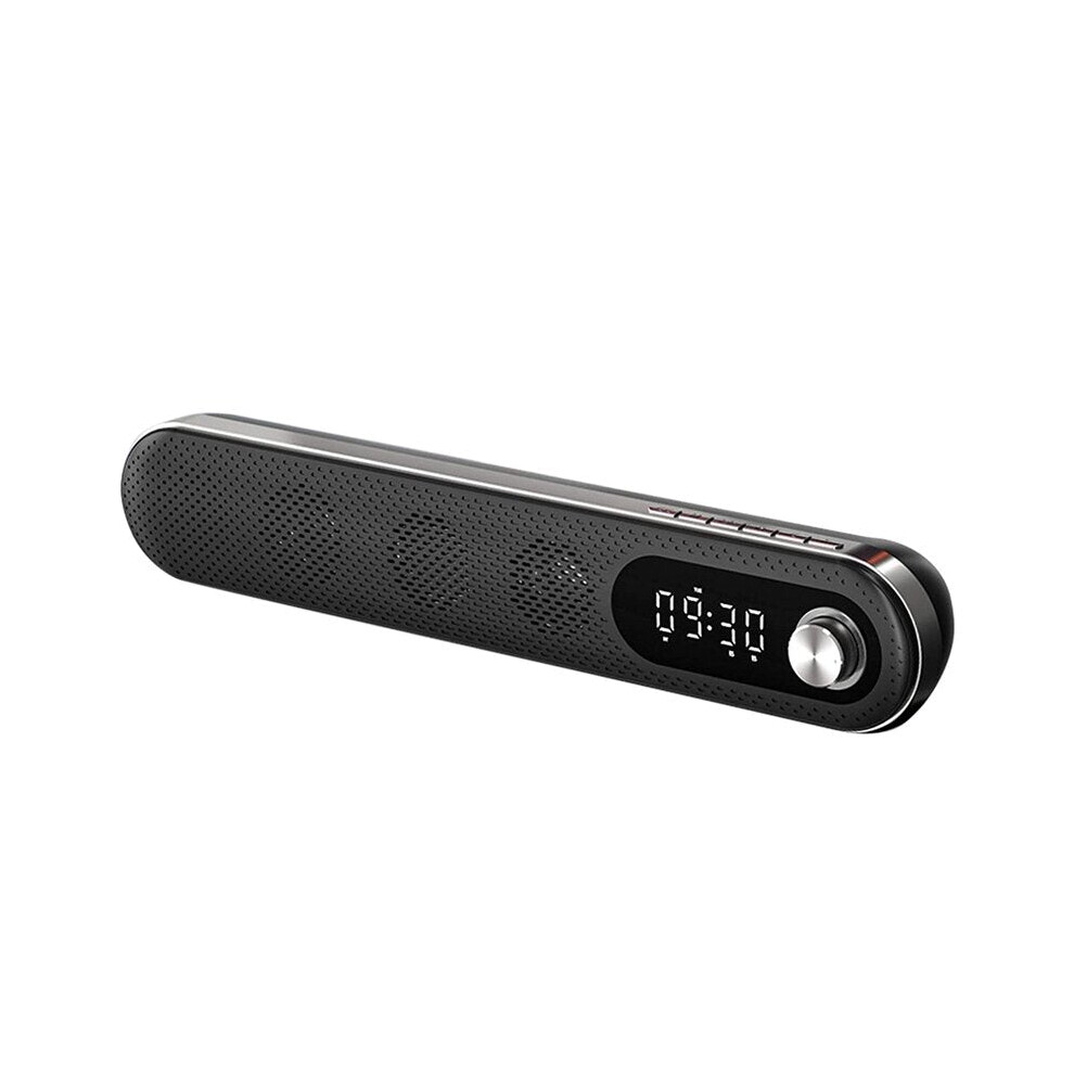 (Black) Wireless USB Desk Bluetooth Speaker Soundbar with Dual Alarm Clock FM Function Temperature Display for PC TV Computer Home