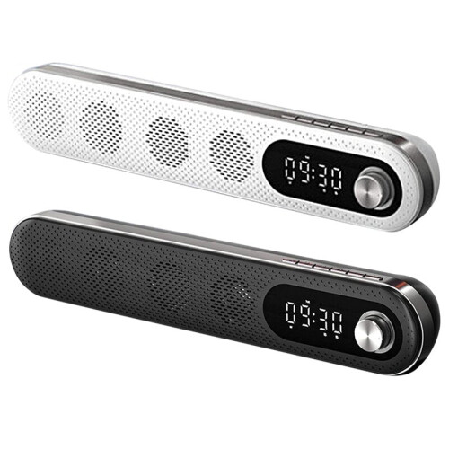 (Black) Wireless USB Desk Bluetooth Speaker Soundbar with Dual Alarm Clock FM Function Temperature Display for PC TV Computer Home 1
