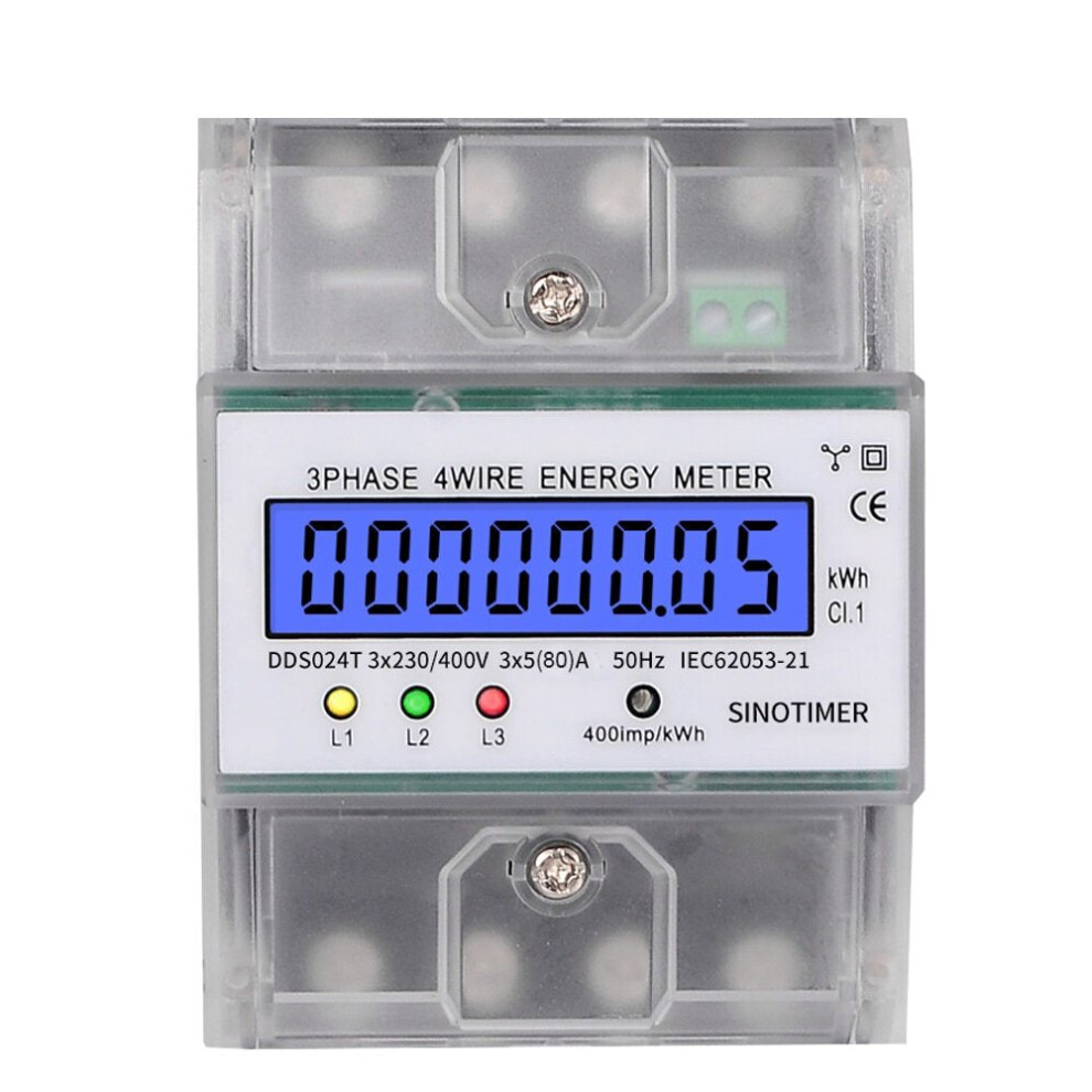 Electronic Watt Power Energy Meter 380V 80A 3 Phase 4 Wire Wattmeter kWh LCD Backlight Display With Transparent Cover