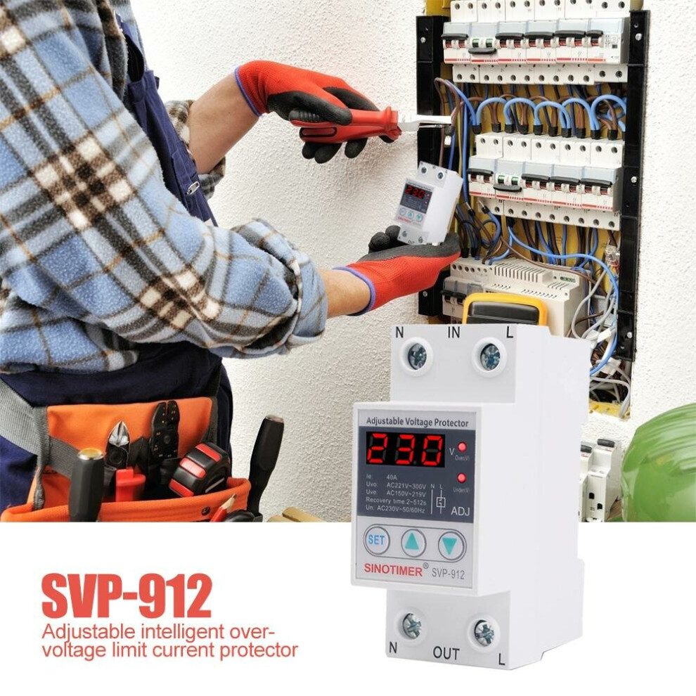 (63A) Automatic Reconnect House Surge Protector 40A 63A 80A Din Rail Adjustable Protection Relay 6112212106891