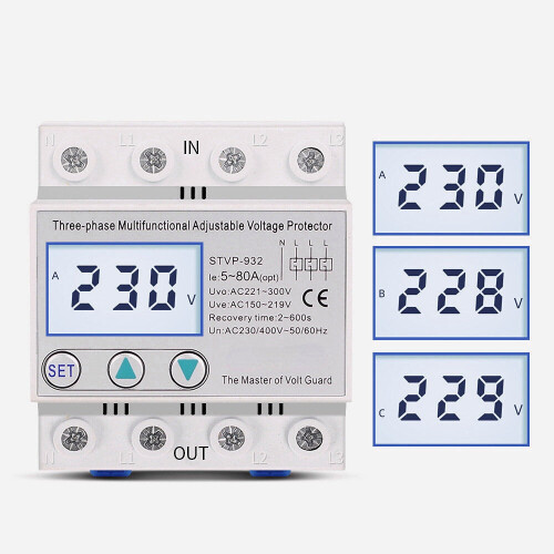 (80A) Industrial Three Phase AC 380V 80A Adjustable Surge Voltage Protector Automatic Recovery Over Under Voltage Potective Device 2