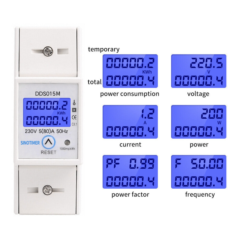 Reset and Reset Backlight Display Single-phase Household Rail Multi-function Energy 230V Meter