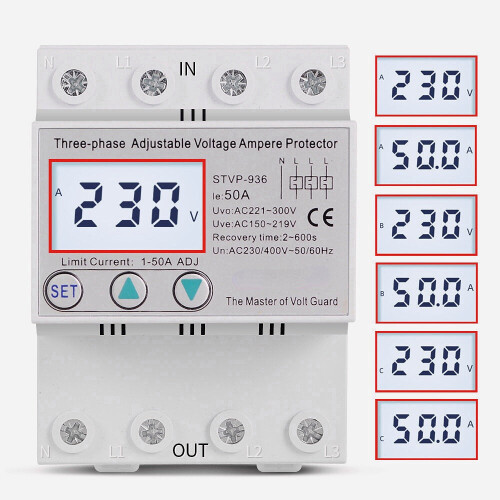 (80A) Multifunctional Over Under Voltage and Over Current Protection Device Automatic Recovery Voltage Relay,230V AC 63A 2