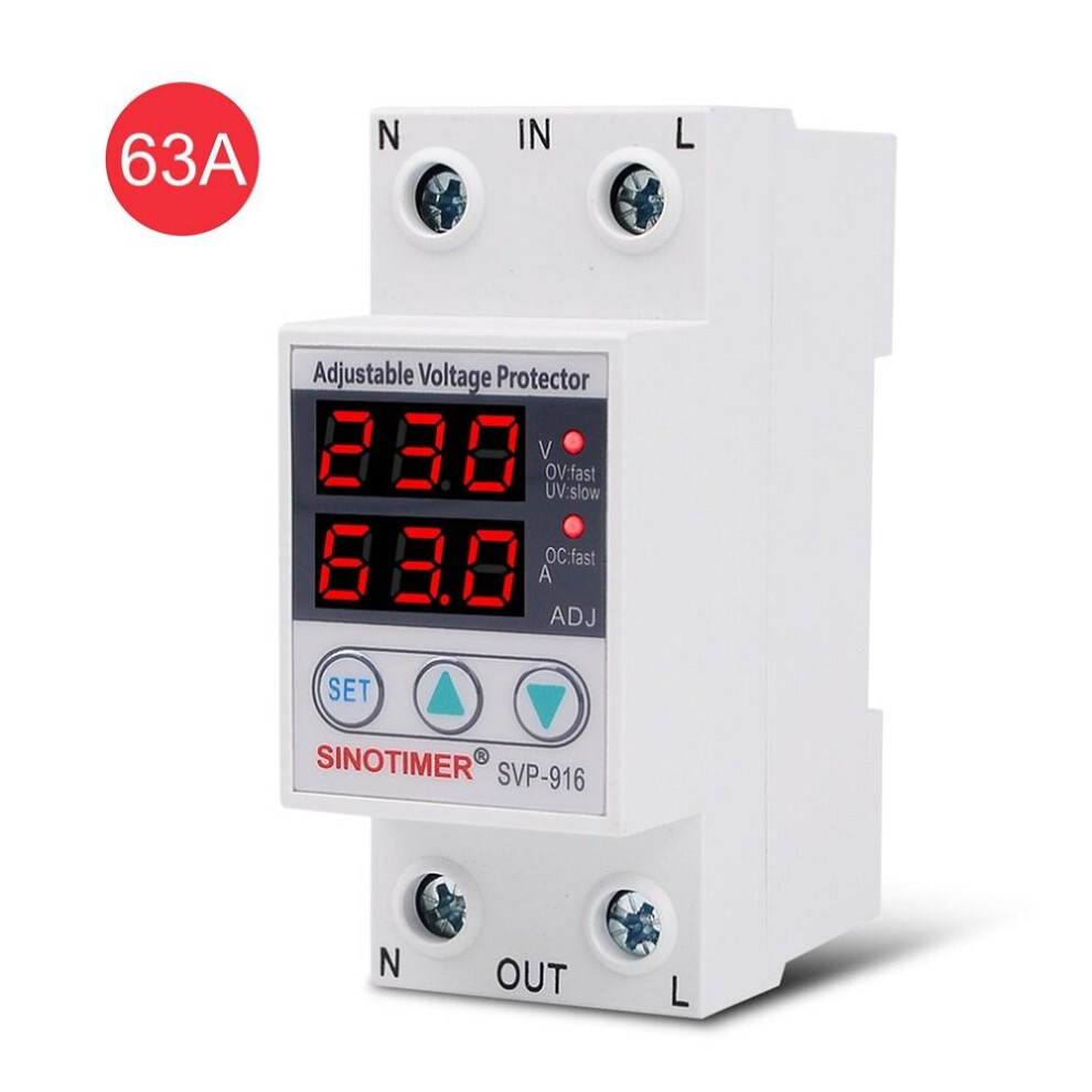 (63A) Adjustable Auto-recovery Under/Over Voltage Protector Relay Breaker Protective Device With LED