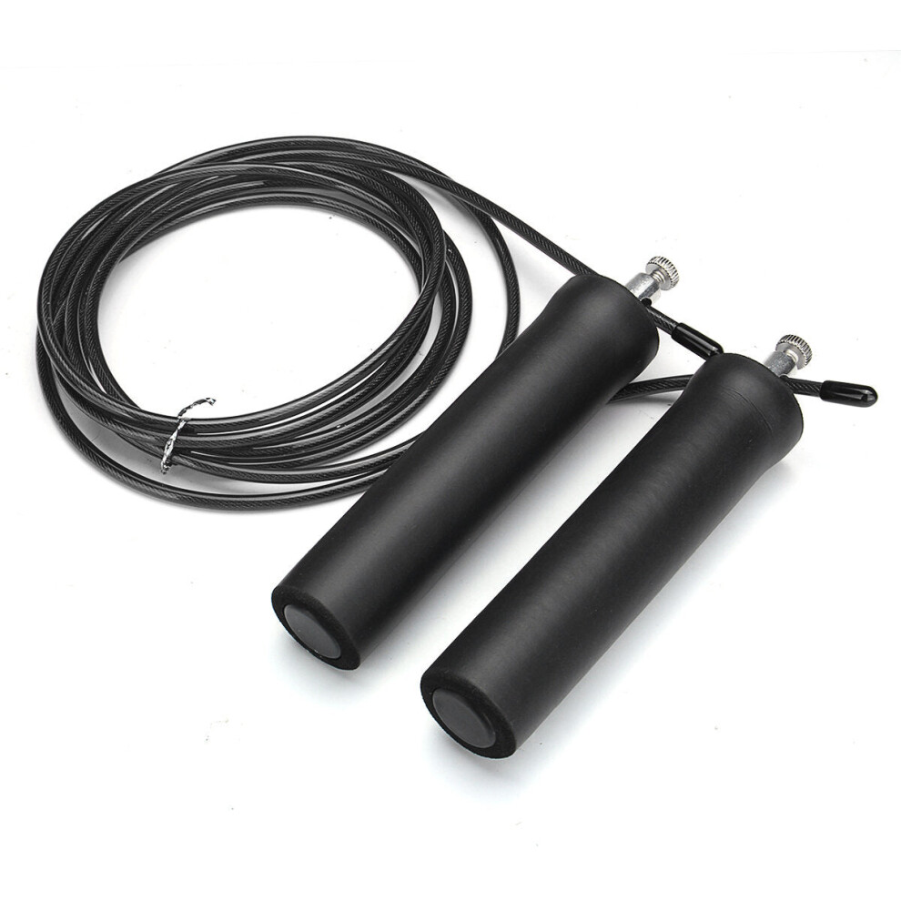 (Black) 3M Steel Wire Speed Skipping Rope Jumping Rope Adjustable Crossfit Fitnesss Exercise