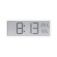 (White) LCD Digital Wall Clock with Temperature, Humidity, and Time Display - Battery Powered Desktop Clock