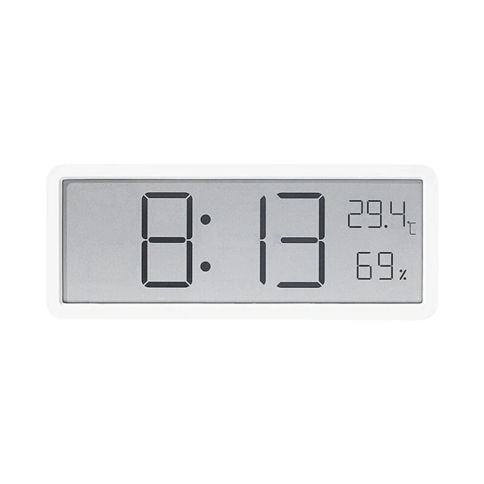 (White) LCD Digital Wall Clock with Temperature, Humidity, and Time Display - Battery Powered Desktop Clock