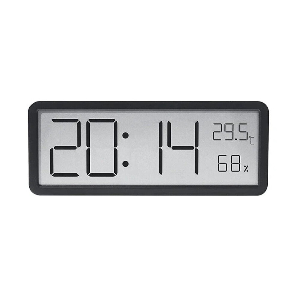 (Black) LCD Digital Wall Clock with Temperature, Humidity, and Time Display - Battery Powered Desktop Clock