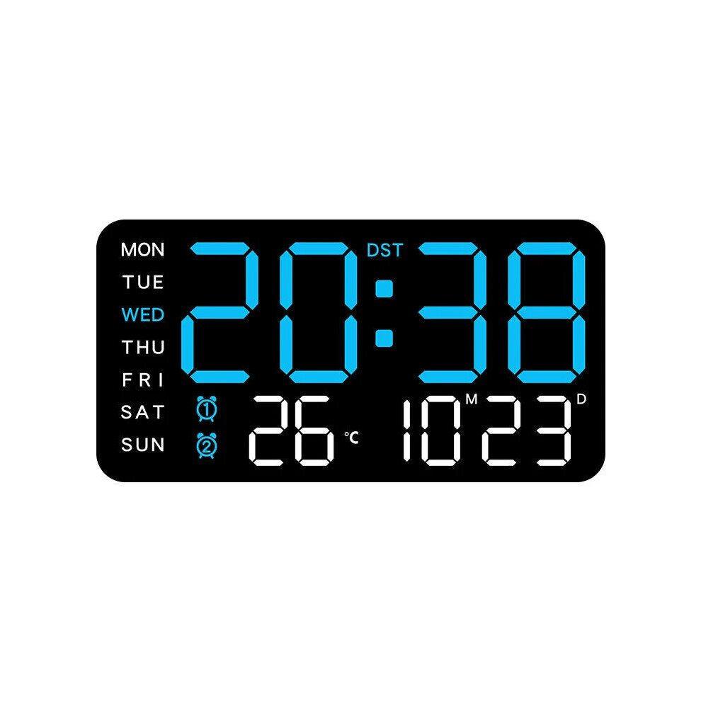 (Black+Blue) Multifunctional LED Digital Wall Clock - Borderless, Hanging or Standing Display for Living Room