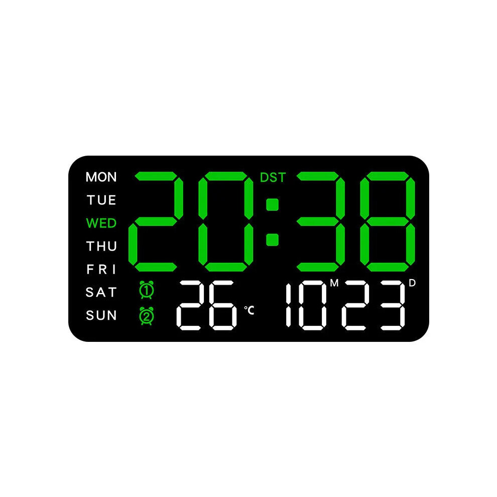 (Black+Green) Multifunctional LED Digital Wall Clock - Borderless, Hanging or Standing Display for Living Room