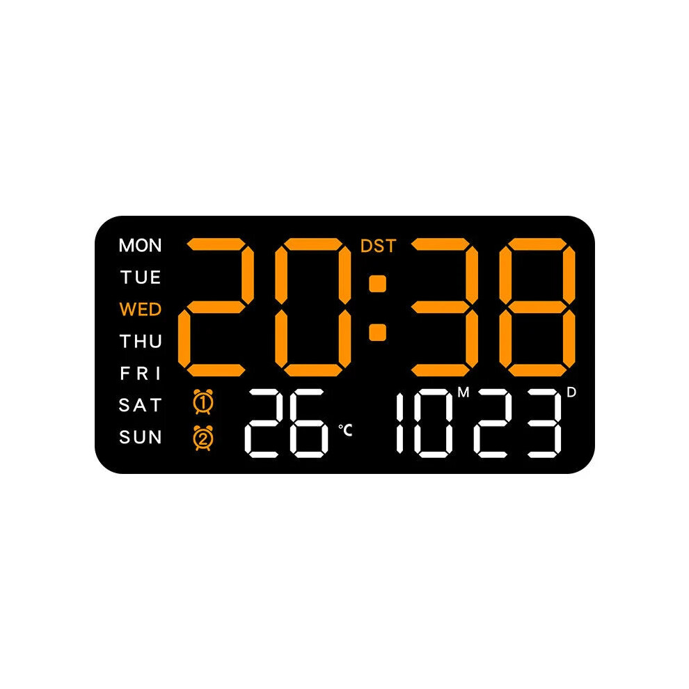 (Black+Orange) Multifunctional LED Digital Wall Clock - Borderless, Hanging or Standing Display for Living Room